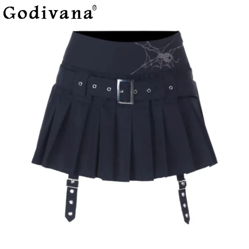 サブカルチャーカレッジセクシーなプリントハイウエストプリーツスカート個性女の子ハロウィンファッション多用途Aラインパンクショートスカート
