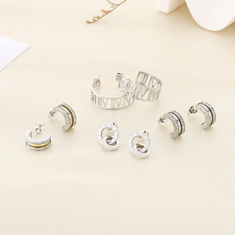 الأزياء الرومانية الأرقام الفولاذ المقاوم للصدأ الخواتم للنساء لامعة حجر الراين العصرية الذهب والفضة اللون حفل زفاف مجوهرات هدية #4