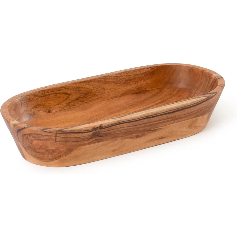 

Handmade Acacia Wood Dough Bowl for Home Decor, Kitchen & Bathroom - Large Decorative Bowl for Keys, Cosmetics