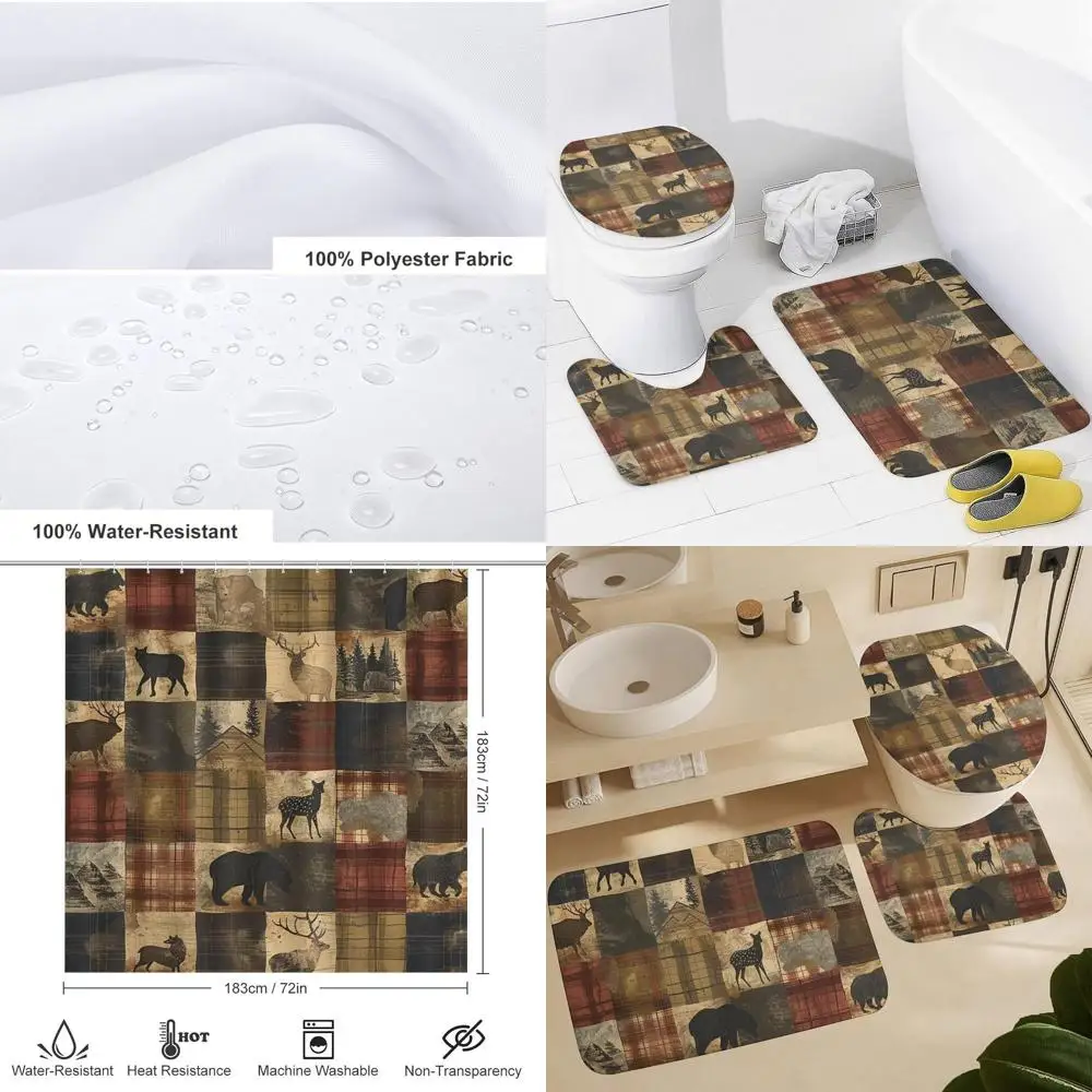 

Набор занавесок для душа в деревенском стиле с изображением лося и медведя с подходящим ковром, 72 x 72, декор для ванной комнаты в фермерском доме