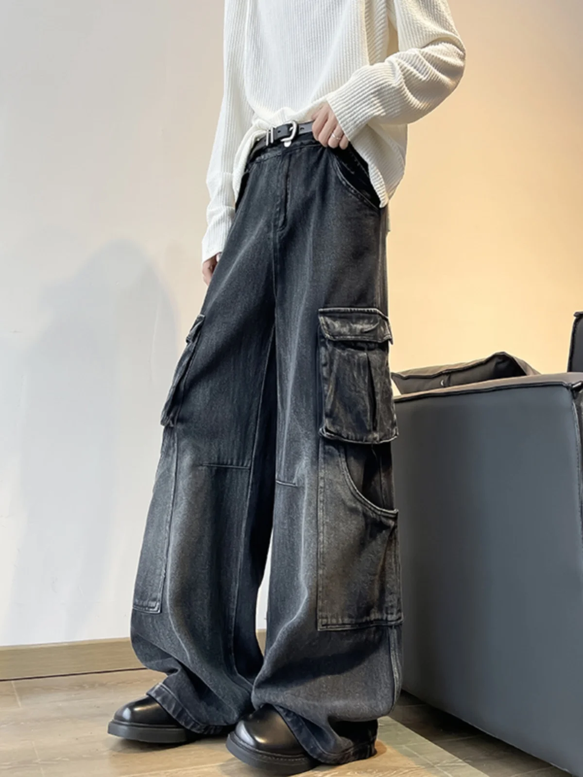 

Широкие джинсы-брюки из денима в стиле рабочей одежды, модные байкерские брюки для осени и зимы, трендовые, в стиле High Street