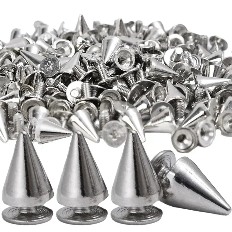 10/100pcs DIY Metal Cone Spikes Double Cap Punk Silver Rivets Cone Studs Handcraft Cool Rivets Shoes Clothes Bag Accessories