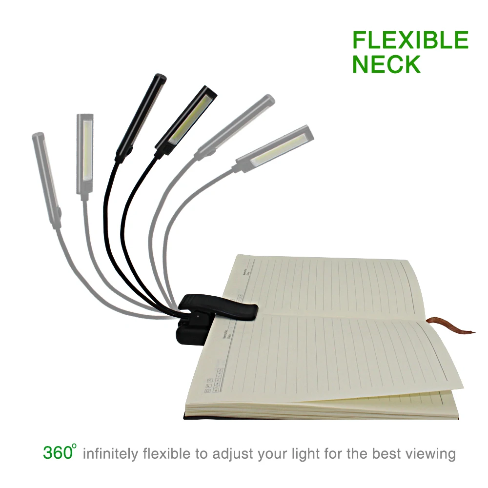 USB 2 Led COB Light Build-in Battery Book Reading Lamp Light Flexible 2 Dual Arms Clip On Torch Flashlight + Cable