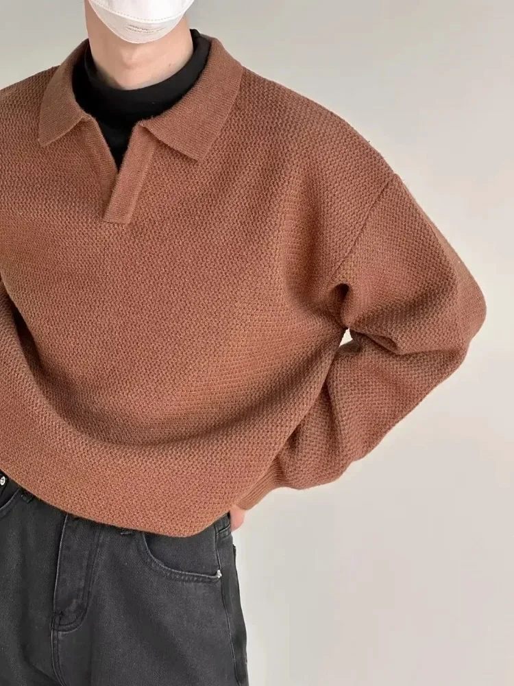 New Knitted Sweater Men Old Money Oversize Casual Pullovers for Man Autumn Winter Khaki Polo Tops Male Streetwear Korean
