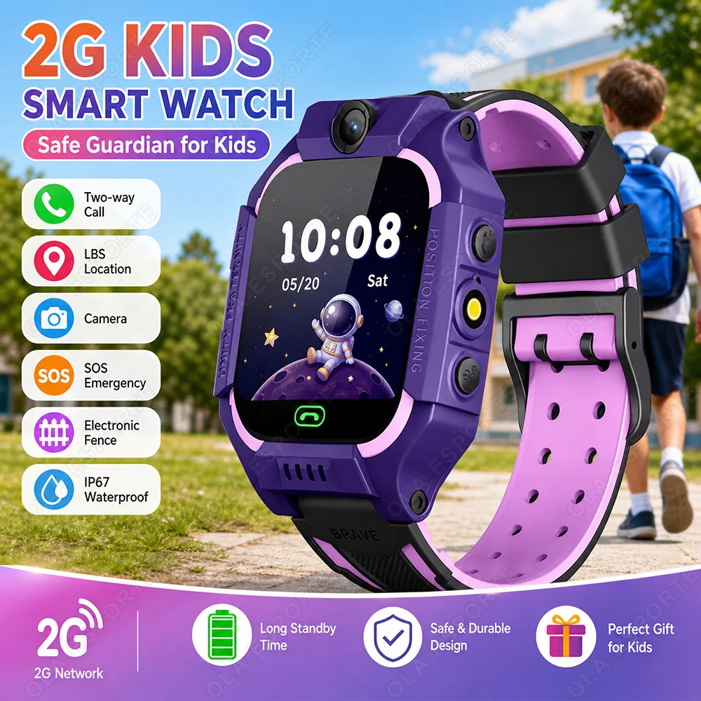 2026 New 2G Kids Smart Watch Sim Card Call HD Camera GPS Location SOS IP68 Waterproof LED Flashlight Smart Watch Boys Girls HT22