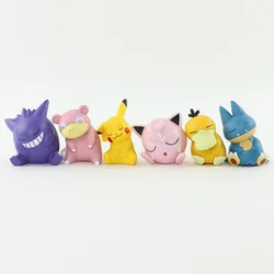 Pokemon 6pcs/set Pikachu Psyduck Gengar Jigglypuff Gonbe Slowpoke Shoulder To Shoulder Sleep Cute Model Doll Action Figure Toys