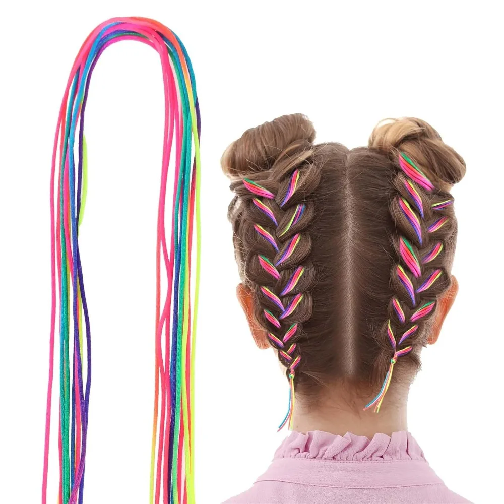 30 Pcs Gradient Color Hair Braiding String Rope Band Assorted Rainbow Hair Wrap Braid Tie DIY Ponytail Braids Halloween Hair Styling Accessories for Women Girls