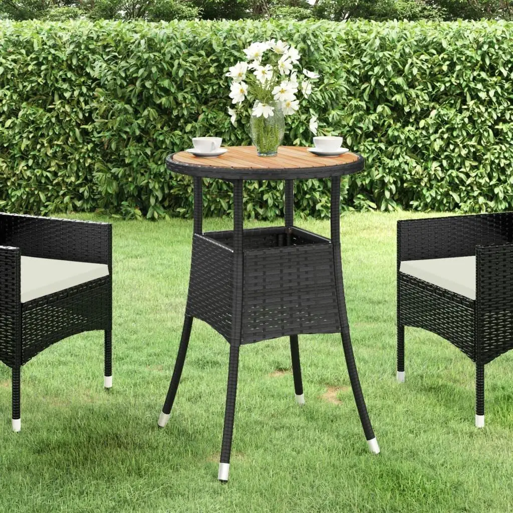 60x75 cm Black Acacia Wood Garden Table with Poly Rattan Top - Stylish Outdoor Furniture