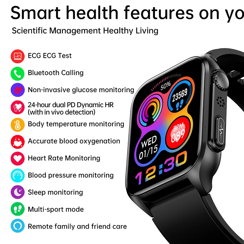 2024 New Blood Glucose Smart Watch Men\'s Bluetooth Call Watches ECG+PPG Blood Pressure Measurement Sport Smartwatch Men Woman