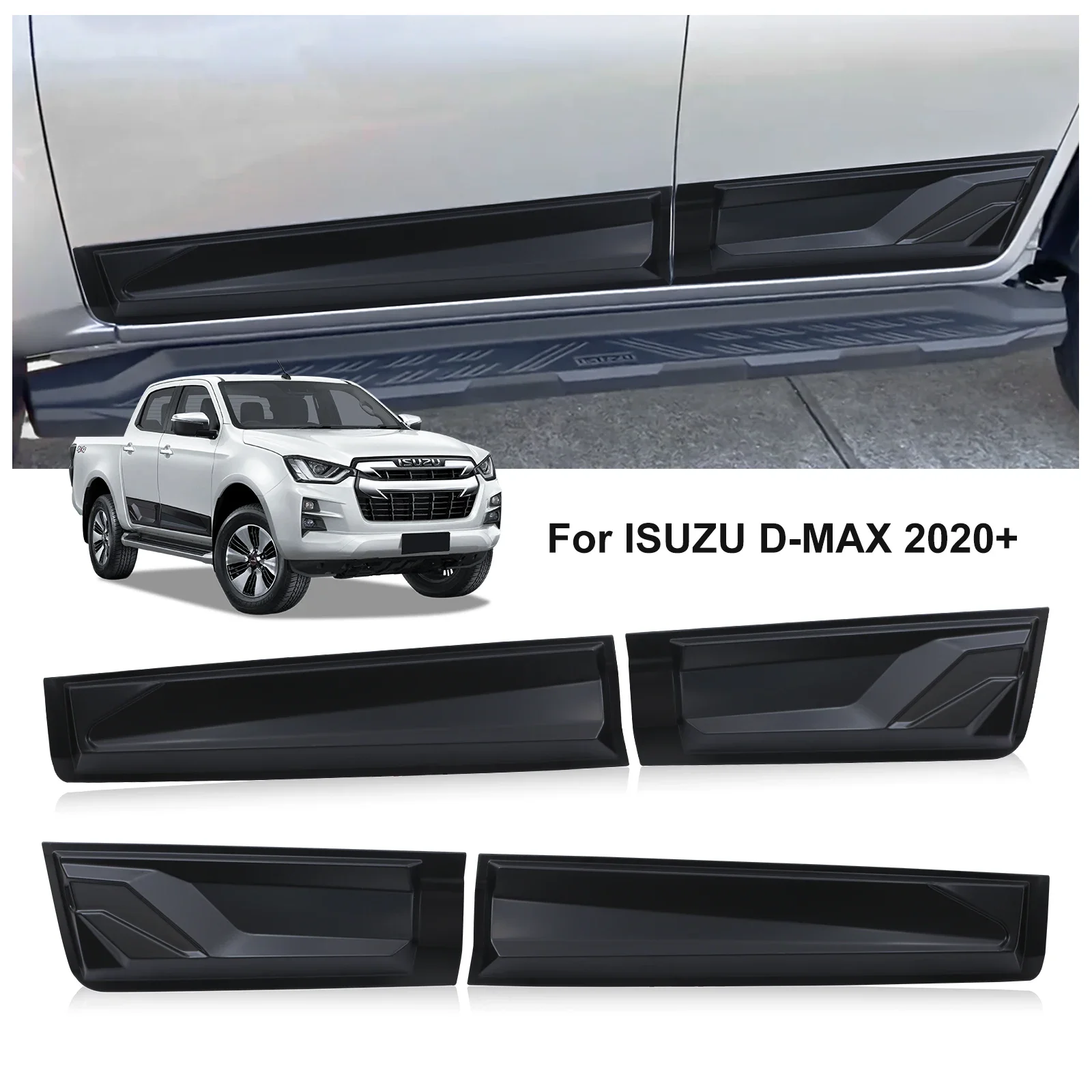 

Молдинг боковой двери, обшивка кузова для Isuzu D-MAX 2020 2021 2022 2023, двойная кабина, матовая черная защита автомобиля, 4 шт.