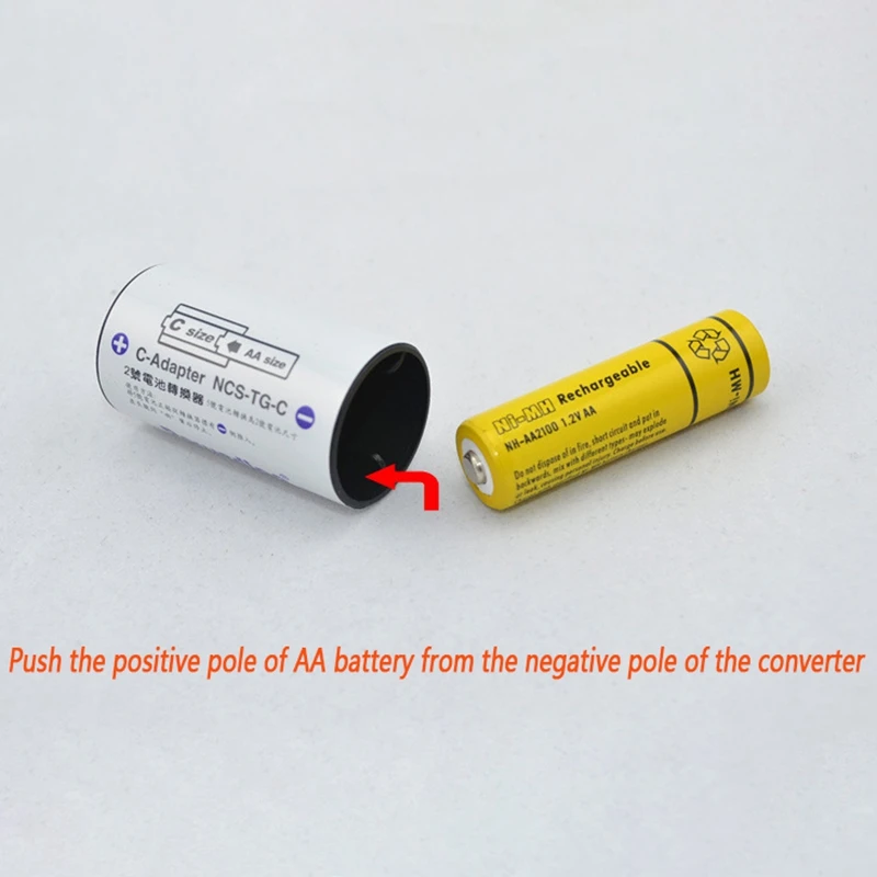 C Size Battery Adapters, AA to C Size Battery Spacer Converter Case Use with AA Battery Cells - 4 Pack