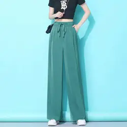 Pantalones sencillos de pierna ancha y cintura alta para mujer, calzas informales que combinan con todo, holgadas, finas, para fregar, 2022