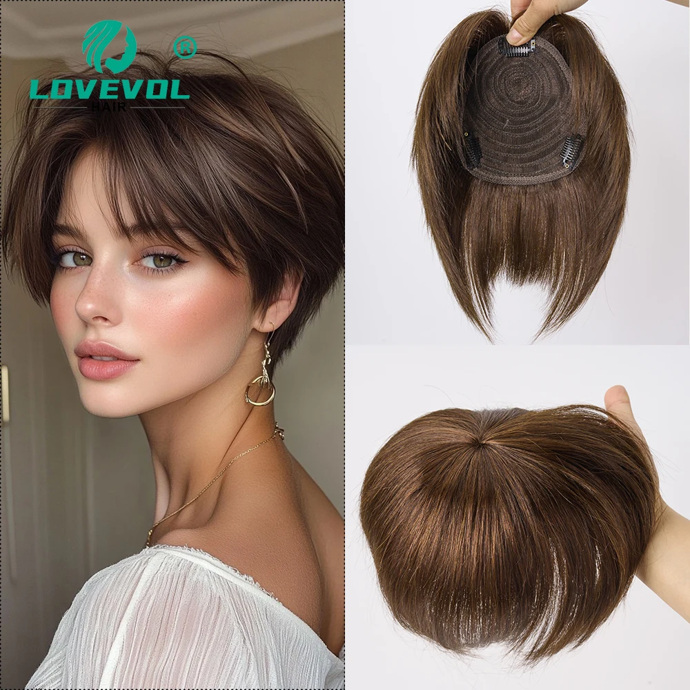 

Lovevol коричневые женские топперы для волос с челкой, сменная нашивка для тонких волос, парик с короткими волосами, 35 г, шиньон с покрытием для облысения