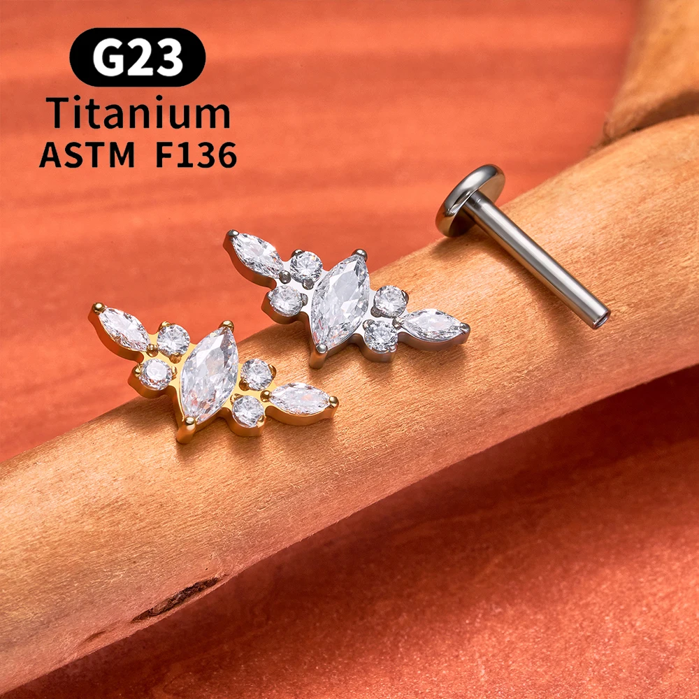 ASTM F136 Titan Muschel-Ohrstecker 16G CZ Flacher Rücken Labret Lippenstecker Helix Knorpel Tragus Ohrläppchen Ohrpiercing Schmuck – Detail 19