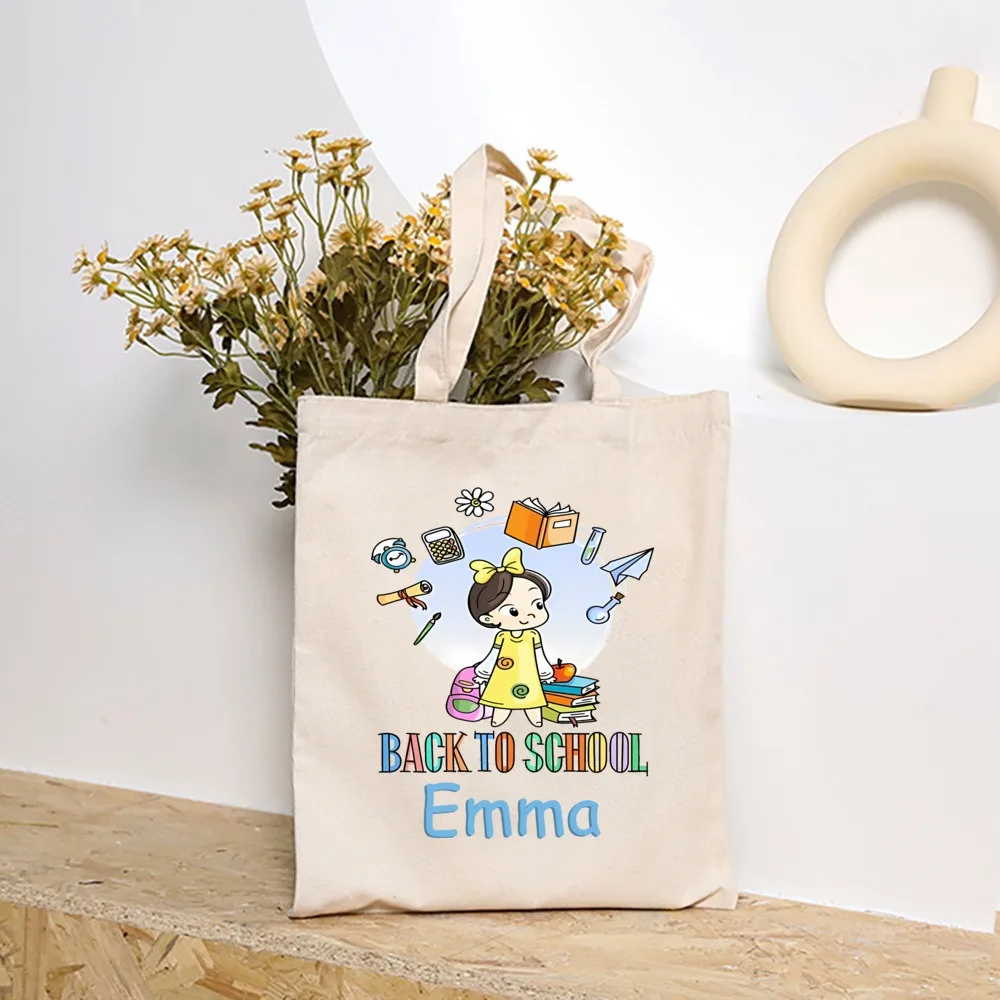 Personalizza la borsa tote Ritorno a scuola Borse tote con stampa modello Nome personalizzato Borsa portatile Regalo per il ritorno a scuola per gli