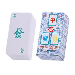 Travel Mini Mahjong Blue and White Porcelain Mini Mahjong Tile Games Chinese Mahjong for Party Playing Supplies Family Gathering