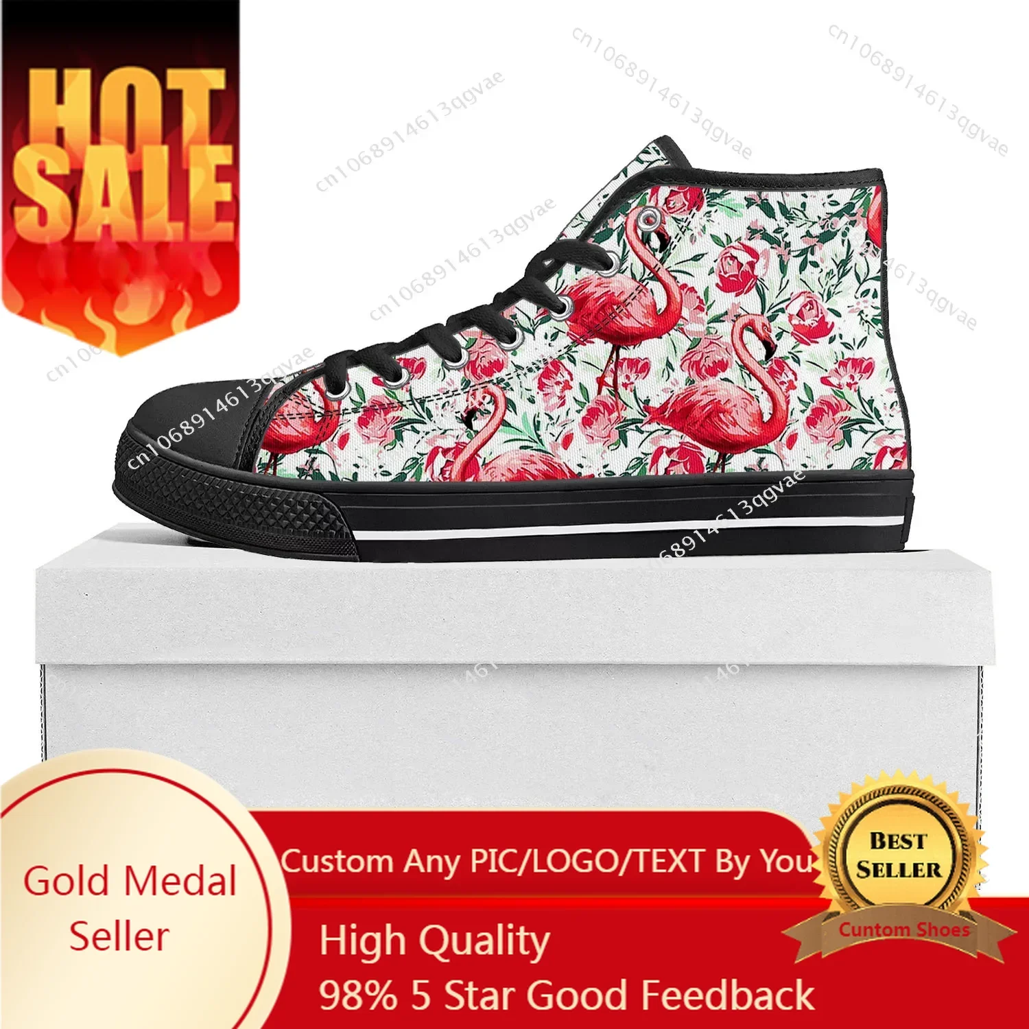 

Flamingo Printed High Top High Quality Sneakers Mens Womens Teenager Canvas Sneaker Casual Couple Shoes Custom Made Shoe Black