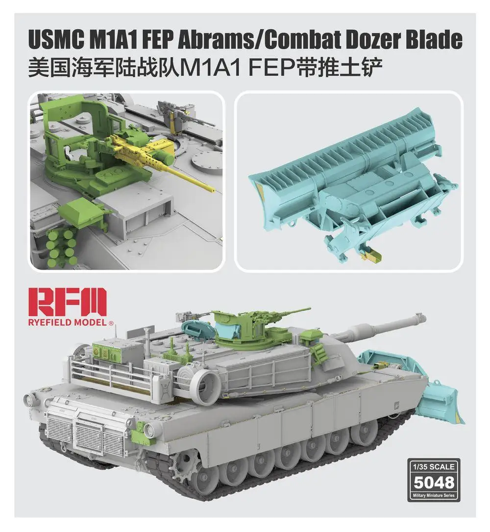 RYEFIELD RM-5048 Escala 1/35 USMC M1A1 FEP Abrams com kit de modelo de lâmina de escavadeira Combat