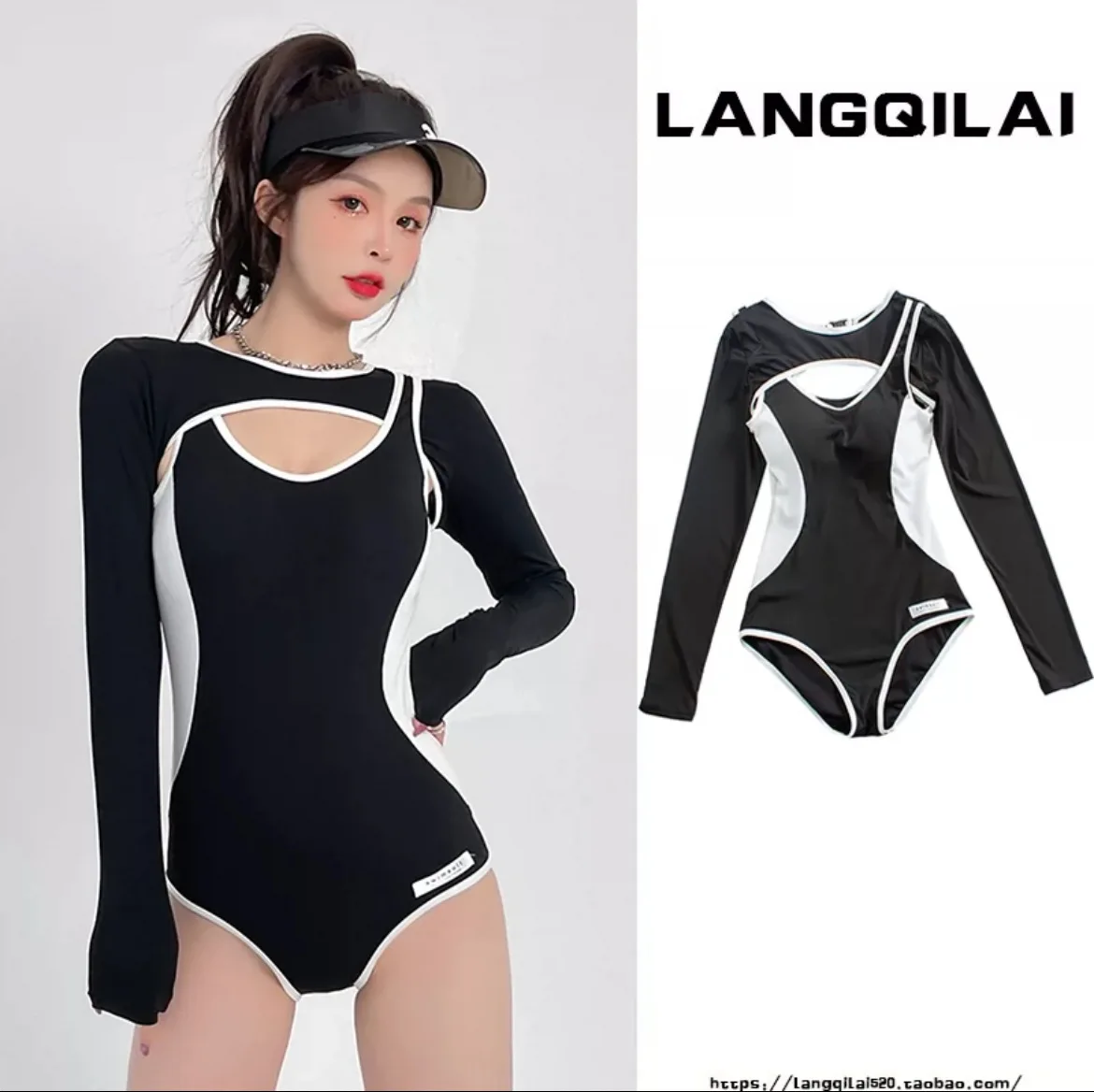 Swimsuit for Girls, Long Sleeved Sun Protection for Girls, Spicy Girls, Covering Flesh and Slimming, One-piece High-end Swimsuit