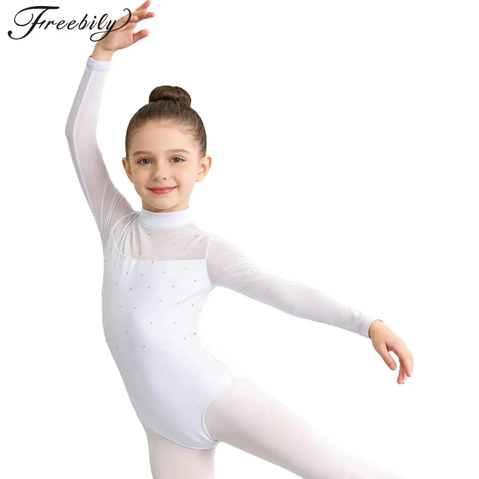 Kids Girls Ballet Dance Costume Gymnastics Leotards Jumpsuits Mesh Patchwork Teens Acrobatics Bodysuit Keyhole Back Dancewear