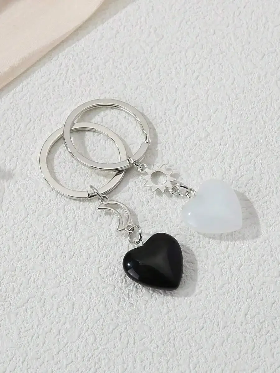 

2pcs Couple Heart Moon Charm Keychain For Keys Bag Car Decoration Valentine Gift