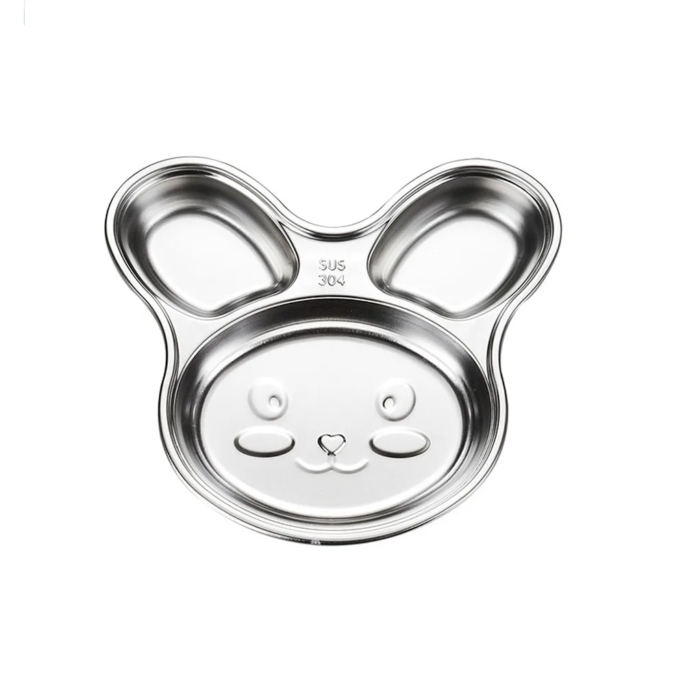 Silver Divided Dinning Plate 304 Stainless Steel Food Container Kid Feeding Service Plate Cartoon Animal Shape Food Tray