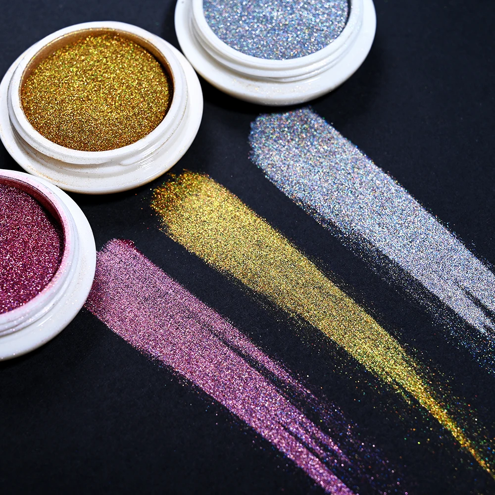 ผงกลิตเตอร์โฮโลแกรมเปลี่ยนสี 6 กระปุก สำหรับตกแต่งเล็บ ผงเมทัลลิกแบบกระจก ผงโครม กลิตเตอร์รูปทรงไม่สม่ำเสมอ สำหรับตกแต่งเล็บ