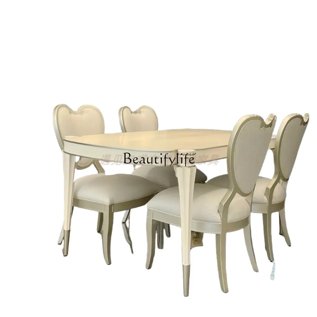 American light luxury rectangular solid wood dining chair villa modern high-end simple dining table and chairs