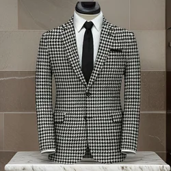 Check Men Blazer for Wedding Party Plaid Notch Lapel Two Buttons Houndstooth Suit Jacket In Stock Classy Male Fashion 1 Pc Coat