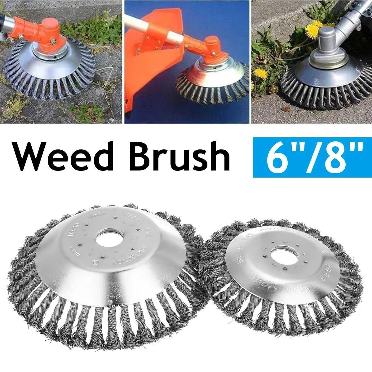 20cm/15cm Grass Trimmer Head Carbon Steel Wire Wheel Trimming Head Rusting Brush Disc Cutter Lawn Mower Wire Weeding Head