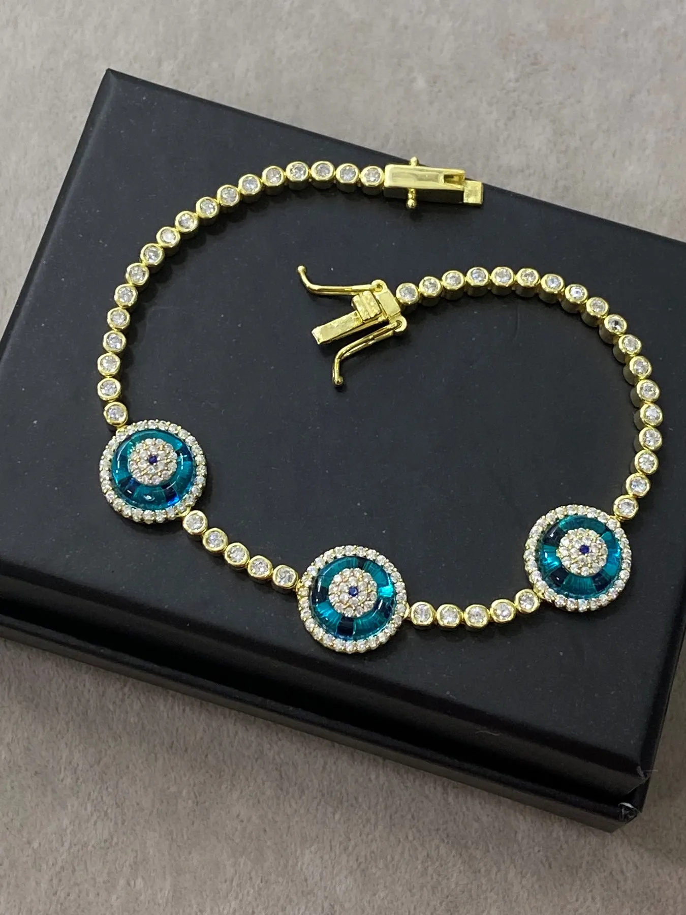 Gold Evil Eye Tennis Bracelet , Blue Evil Eye Charm , Evil Eye Silver Bracelet , Protection Jewelry , 925k Sterling Silver