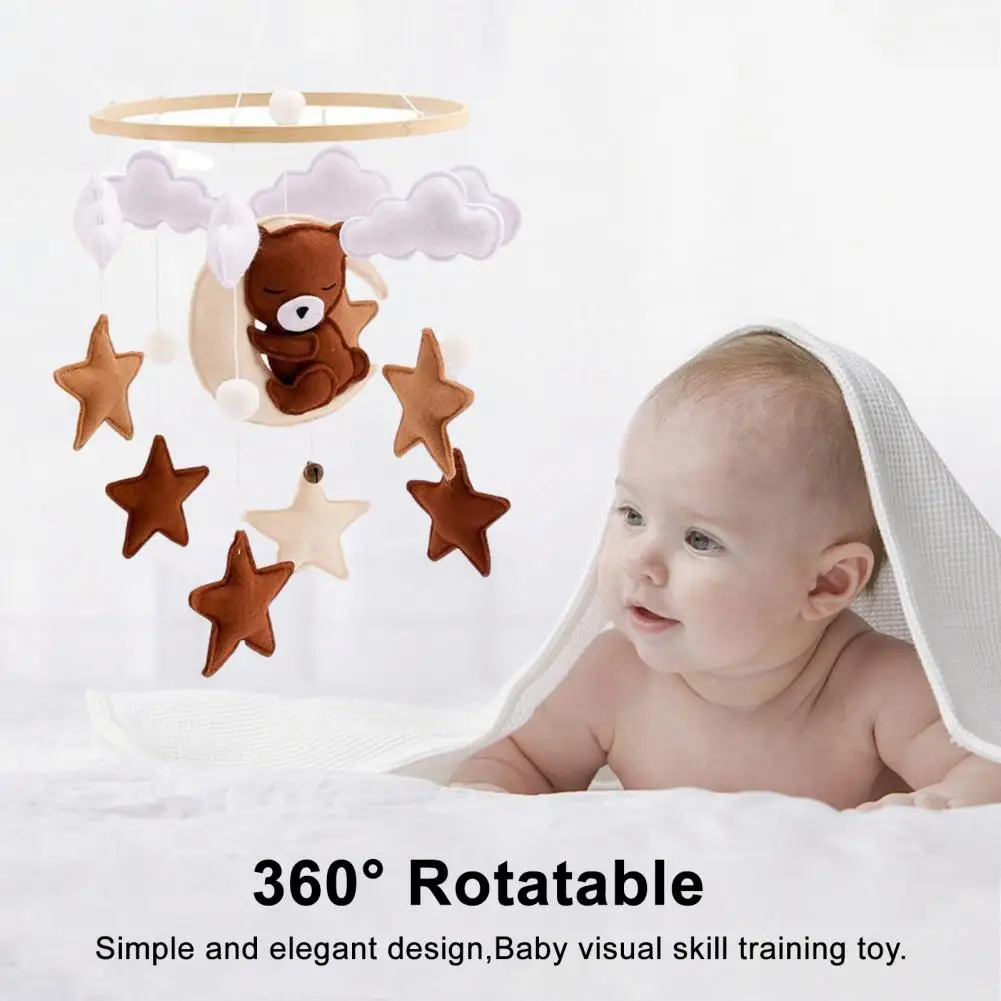 Sleeping Bear Mobile Handmade Felt Baby Crib Mobile with Sleeping Bear Clouds Stars Nursery Decor for Boys Girls for Infant's