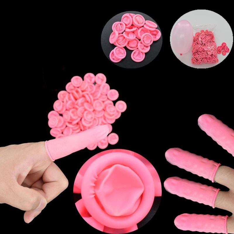 New 100-130pcs Pink Disposable Latex Finger Cots Protective Gloves Antistatic