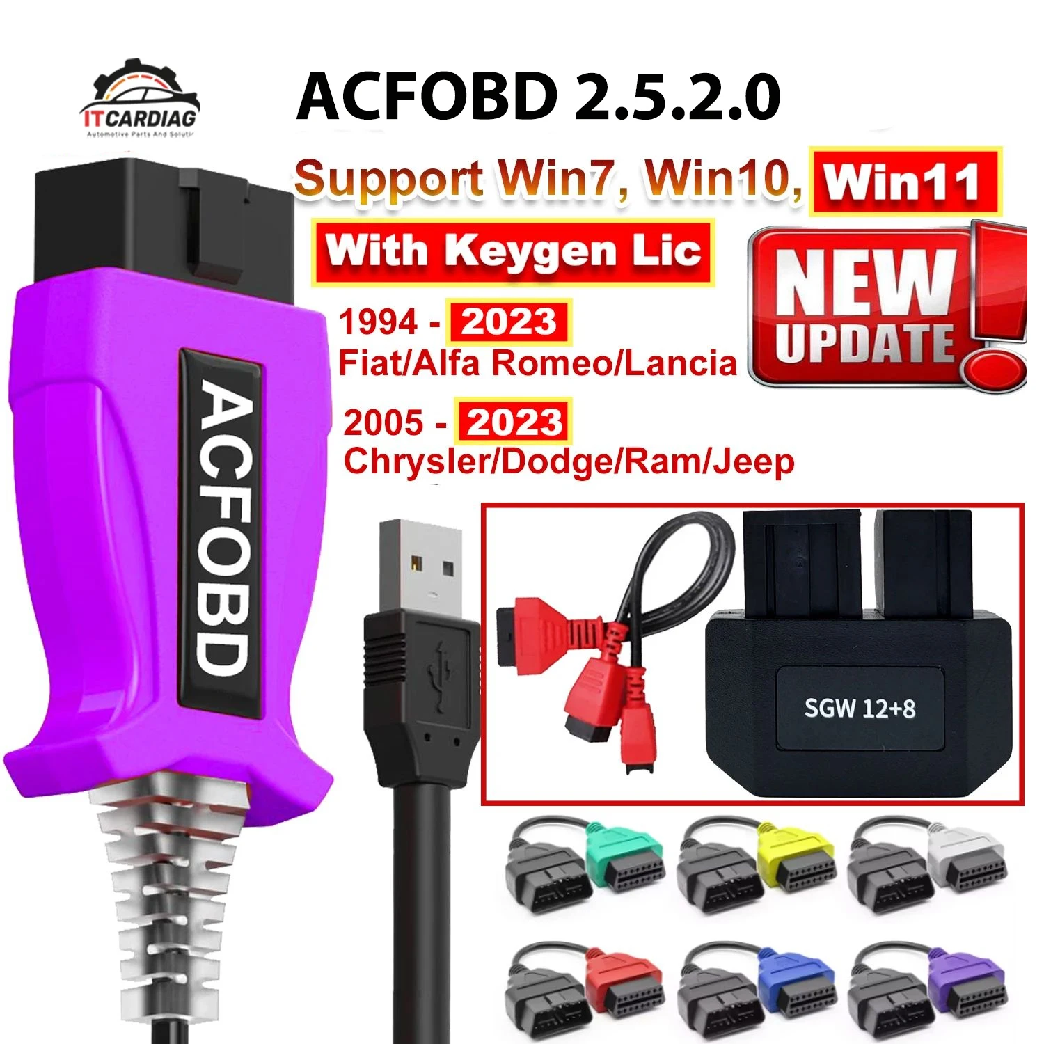 

Новейший сканер ITCARDIAG ACFOBD OBD2 Lonsdor SGW 12 + 8 специализированный адаптер для Chrysler Dodge джип Ram FCA автомобильный диагностический инструмент