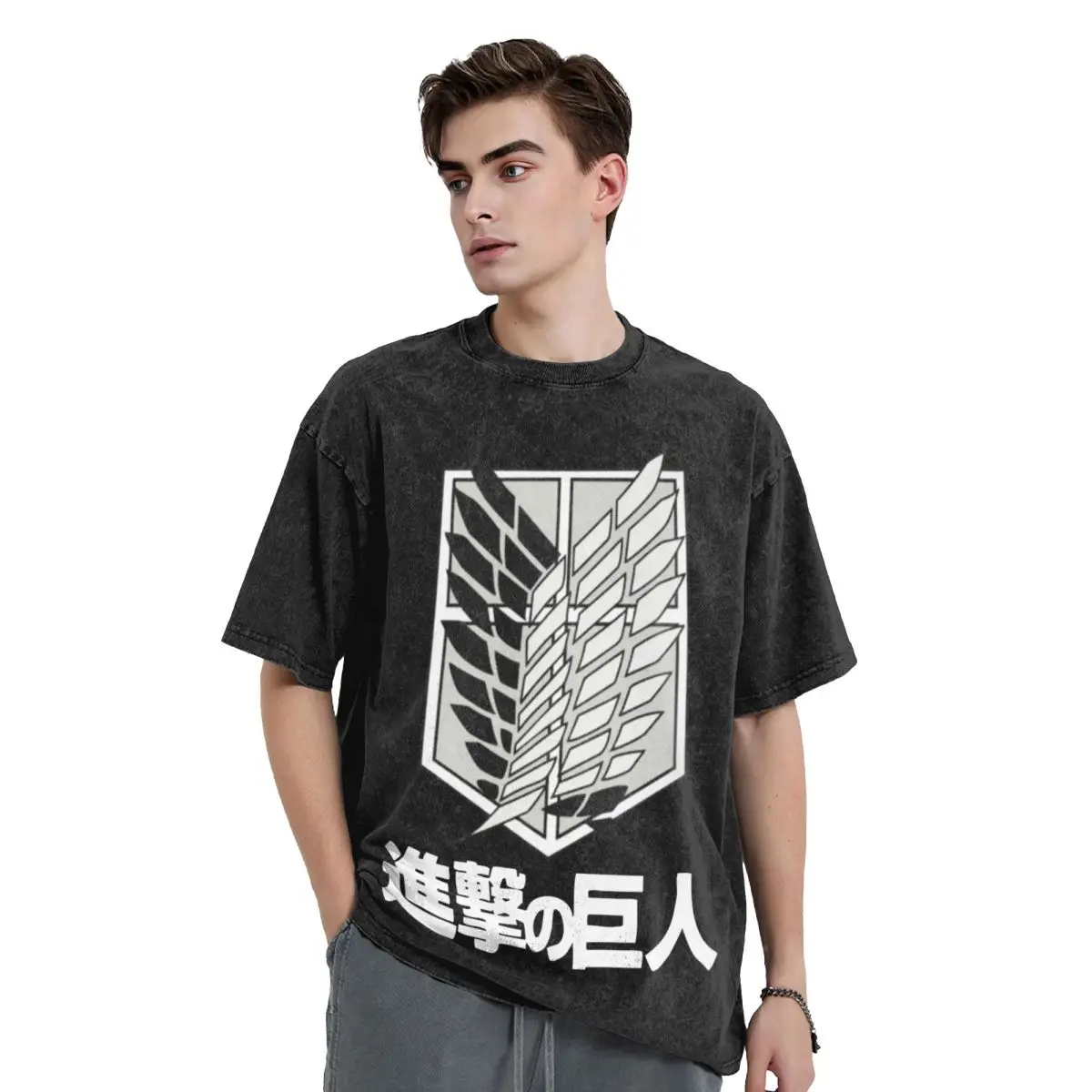 Attack On Titan Washed T Shirts Streetwear T-Shirts Shingeki No Kyojin Japan Anime Tees Men Women Short Sleeve Oversize Summer