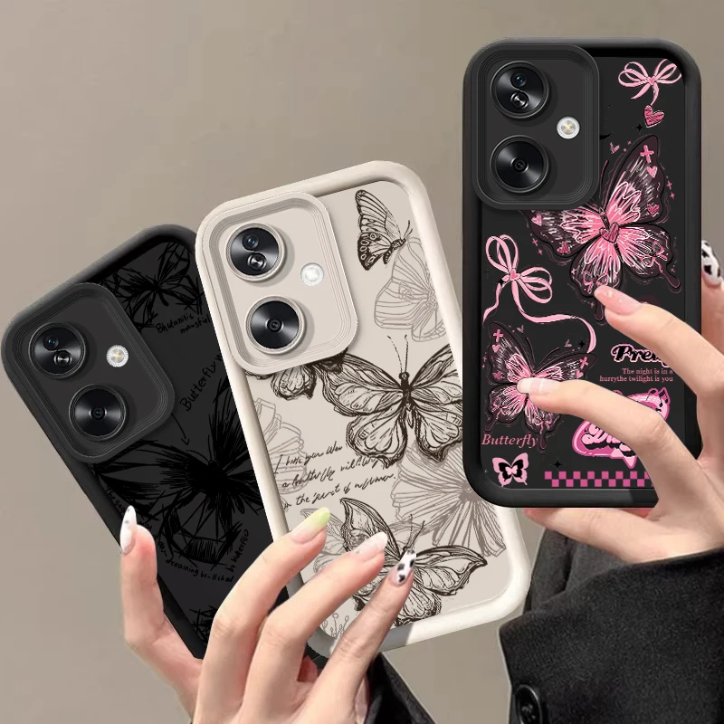 Black butterfly For Oppo Reno 11F 4Z 10 12 PRO A79 60 5G 40 58 78 74 Realme GT 6 C67 Find X3 Lite Soft Silicone Phone Case