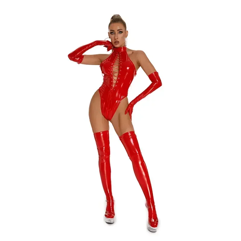 مثير سيدة الأسود بولي Leather الجلود اللاتكس Catsuits مطاطا Wetlook بولي الملابس الداخلية الملابس الداخلية ارتداءها خادمة عالية قطع ارتداءها كلوبوير المثيرة زي