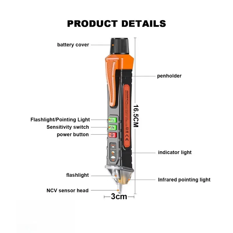 Non-Contact Voltage Detector Electrical Pen AC Voltage Tester Smart Breakpoint Finder 12-1000V