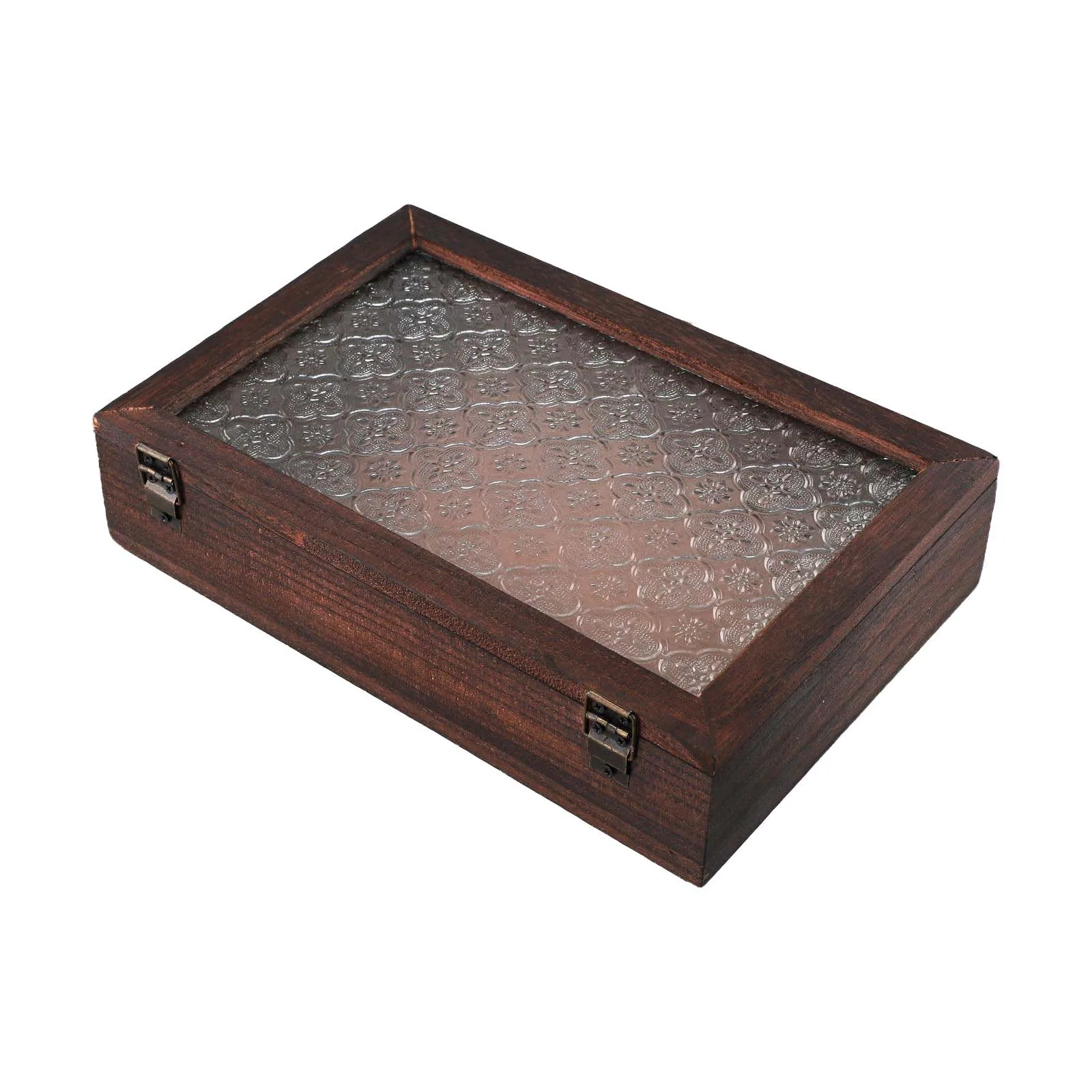 Begonia Flower Glass Insert Lid Wooden Storage Box for Organizing Personal Items in Vintage Nordic Interior Style