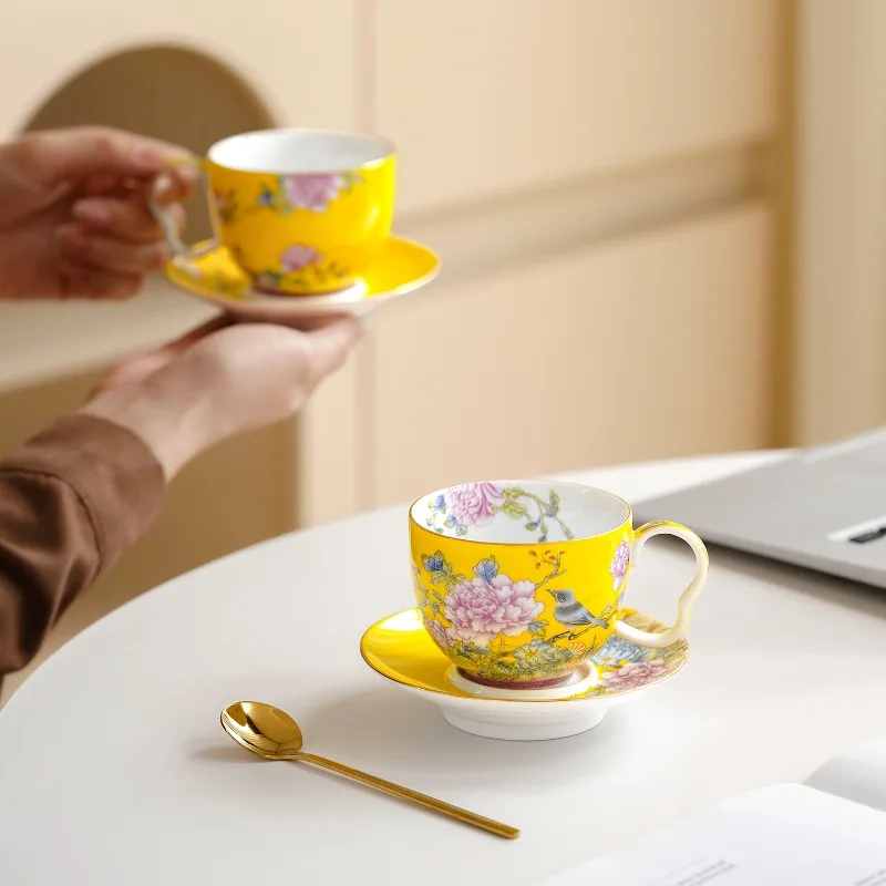 Palace‑Style Enamel Ceramic Coffee Cup Set European Exquisite Afternoon Tea Cup Gift Box Floral Painted Porcelain Drinking Cups