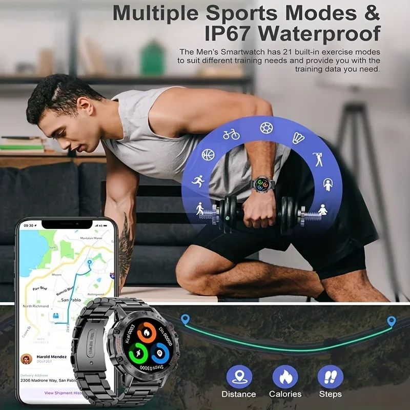 新しい 400mA ラウンドスマートウォッチ男性 AMOLED スクリーン複数のスポーツフィットネス腕時計 Bluetooth 通話スマートウォッチ防水時計 + ギフト