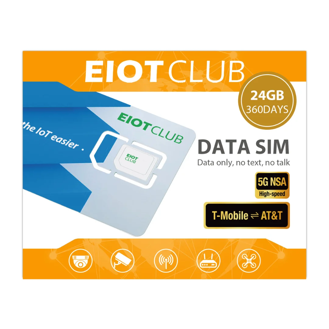 EIOTCLUB USA 선불 SIM 카드, 24GB 360 일, AT & T 및 T-모바일 네트워크 지원, 고속 5G/4G LTE 커버리지, 데이터 전용 SIM