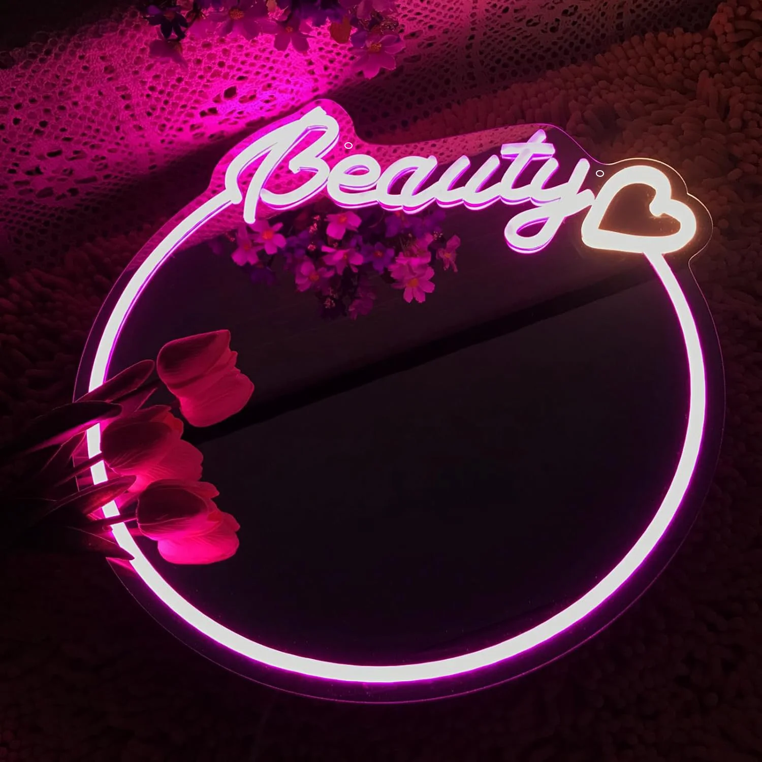 Beauty Mirror Neon, Suitable for dressing room, bedroom, gift scene, USB powered, dimmable switch