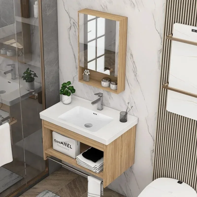 Bathroom Solid wood bathroom Small apartment Super narrow wash basin combination Wash table Wash face basin integrated