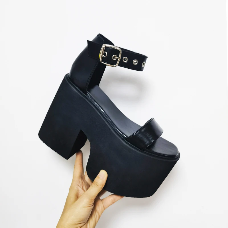 Gdgydh Chunky Heel Sandals for Women Thick Bottom Nightclub Increased Open Toe Fashion Rivet Platform Wedge Heels Ankle Strap