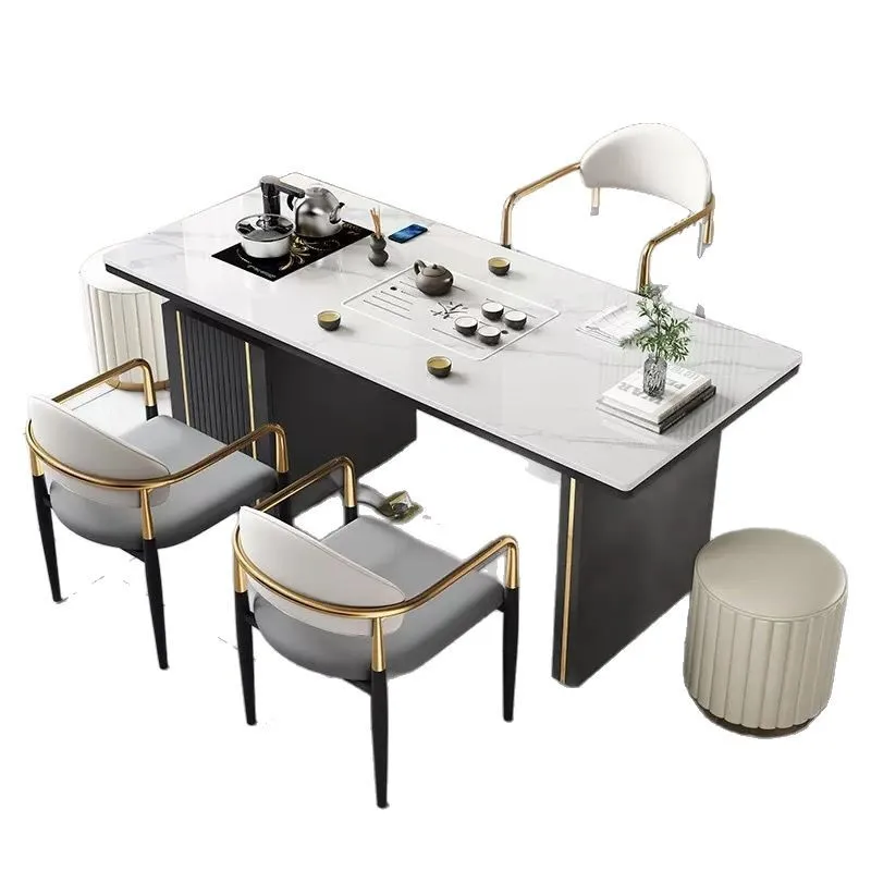 Light luxury rock slab tea table Household small Modern simple office coffee and chairs A