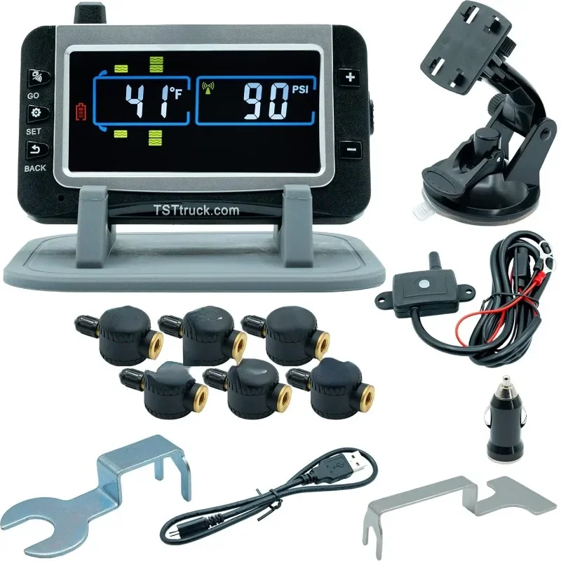 

Tire Pressure Monitoring System with 6 Flow Thru Sensors and Color Display for Metal Valve Stems by Truck System Technologies