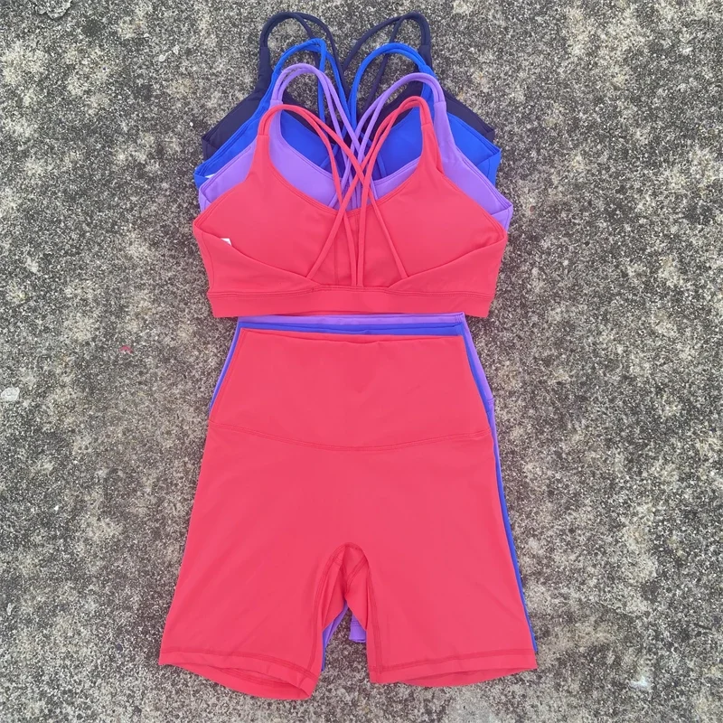 KUNNA Women's 2-Piece Workout Set – Solid Color Cross Back Sports Bra & Yoga Short Leggings for Gym, Training & Cycling
