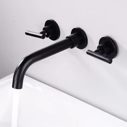BAKALA-grifo de latón negro mate para lavabo de baño, mezclador de baño montado en la pared, agua fría y caliente, caño giratorio