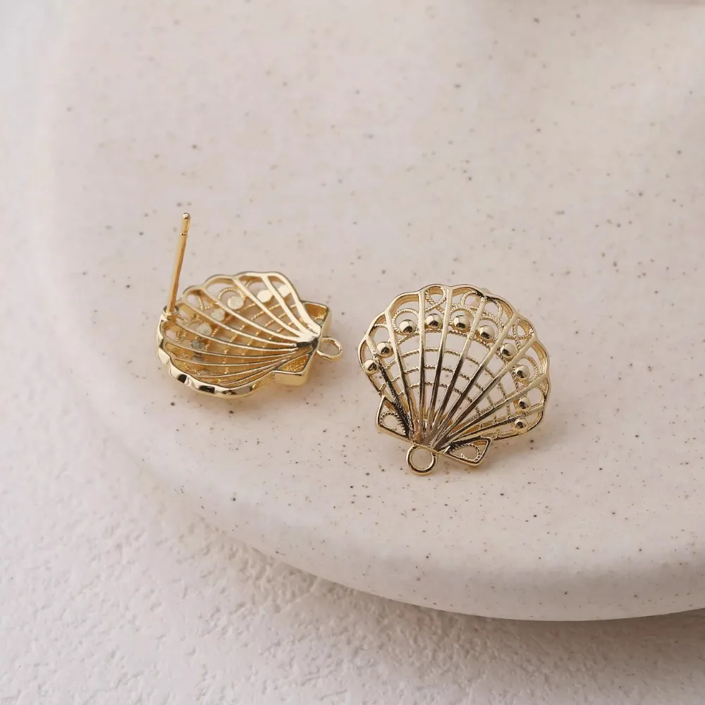 2 قطعة قذيفة داينتي التقوقع الأذن ترصيع لصنع المجوهرات أقراط مكونات DIY بها بنفسك النحاس 14 كيلو مطلية بالذهب اكسسوارات 18*18 مللي متر